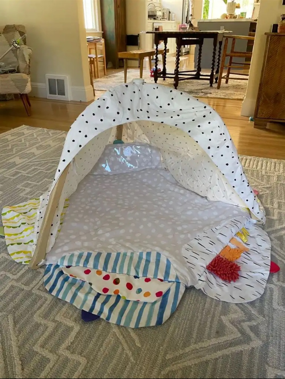 Polka Dot White Kids Play Tent with Multicolor Accents